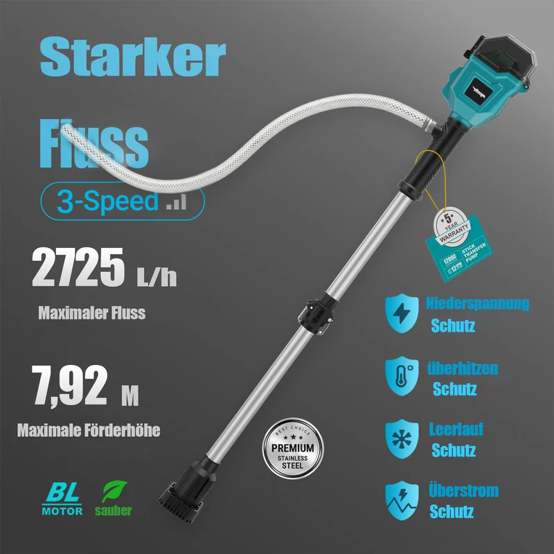 Mellif Akku Regenfasspumpe für Makita Akku 18V, Blau
