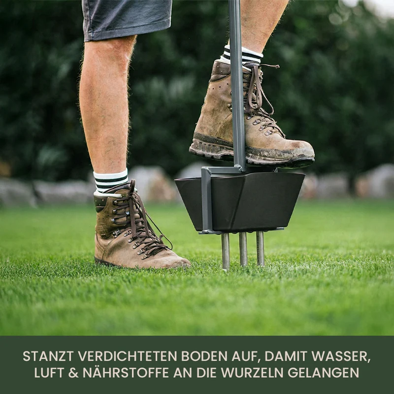 Rasenspecht Aerifizierer mit Spoons und Auffangwanne in Anthrazit