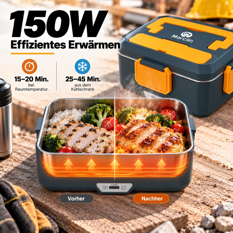 Mellif Tragbare 2,5-l-Lunchbox, 230V，150 W, PTC-Technologie für gleichmäßige Erwärmung