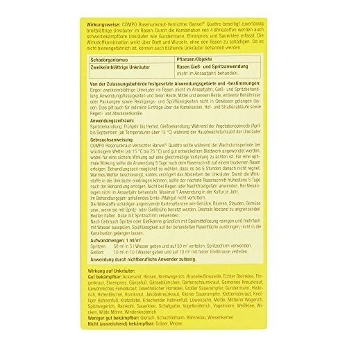 Compo Rasenunkraut-Vernichter Banvel Quattro (Nachfolger Banvel M), Bekämpfung von schwerbekämpfbaren Unkräutern im Rasen, Konzentrat, 400 ml (400 m²)