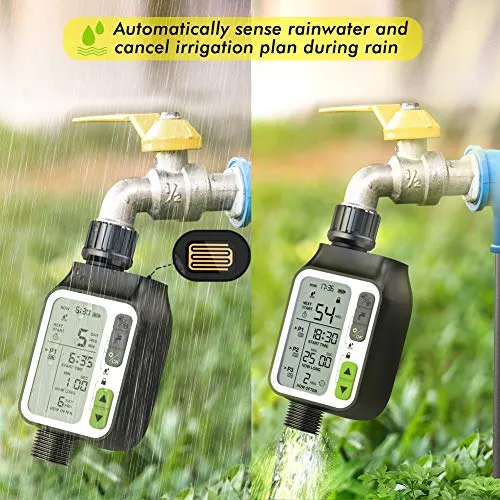 Kazeila Bewässerungscomputer,Automatische Wasser Timer mit 3 Separaten Bewässerungssystem/Automatische Regensensor/Kindersicherungsmodus / 3" LC-Display Garten Sprinkleruhr Bewässerungssystem