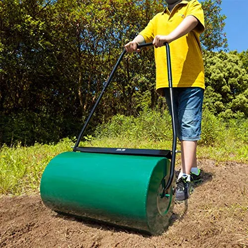 Gardebruk Rasenwalze 60cm 48l Füllvolumen Schmutzabweiser Metall Handwalze Rasenroller Gartenwalze Ackerwalze