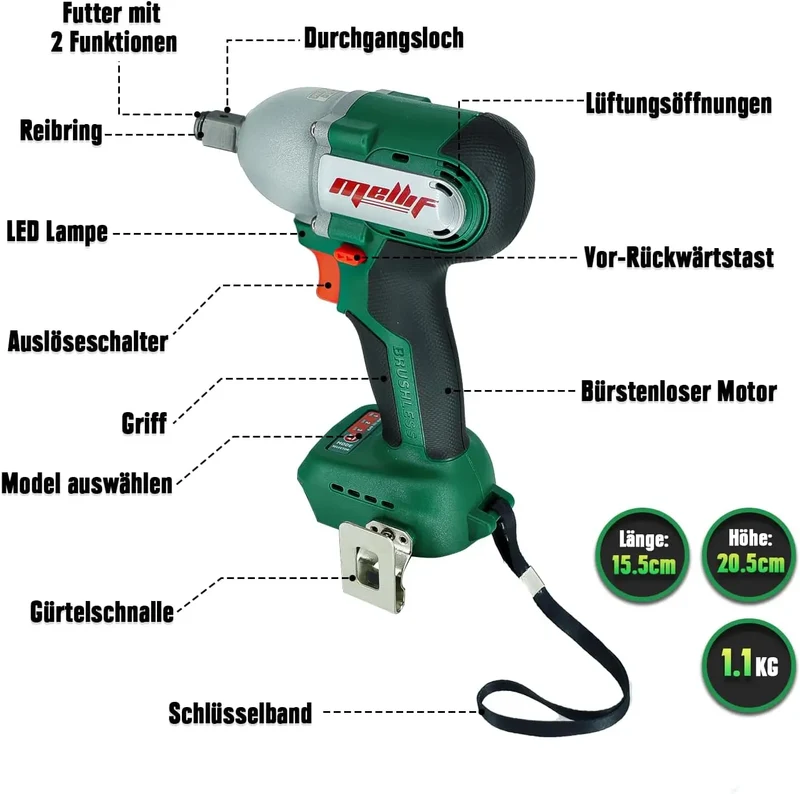 Mellif Impact Wrench,Compatible With Makita 18V Battery（Battery Not Included）