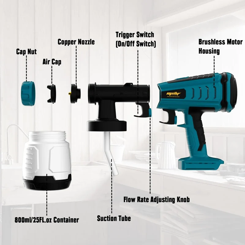 Mellif HVLP Brushless Paint Sprayer, Compatible With Makita 18V Battery(Tool Only）