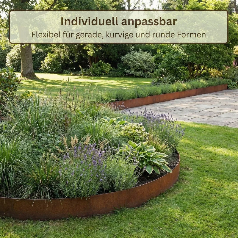 Rasenkantenband aus Cortenstahl – 15 cm hoch, Länge 10 m, 0,5 mm stark – GartenAZ Beetumrandung mit Umbördelung