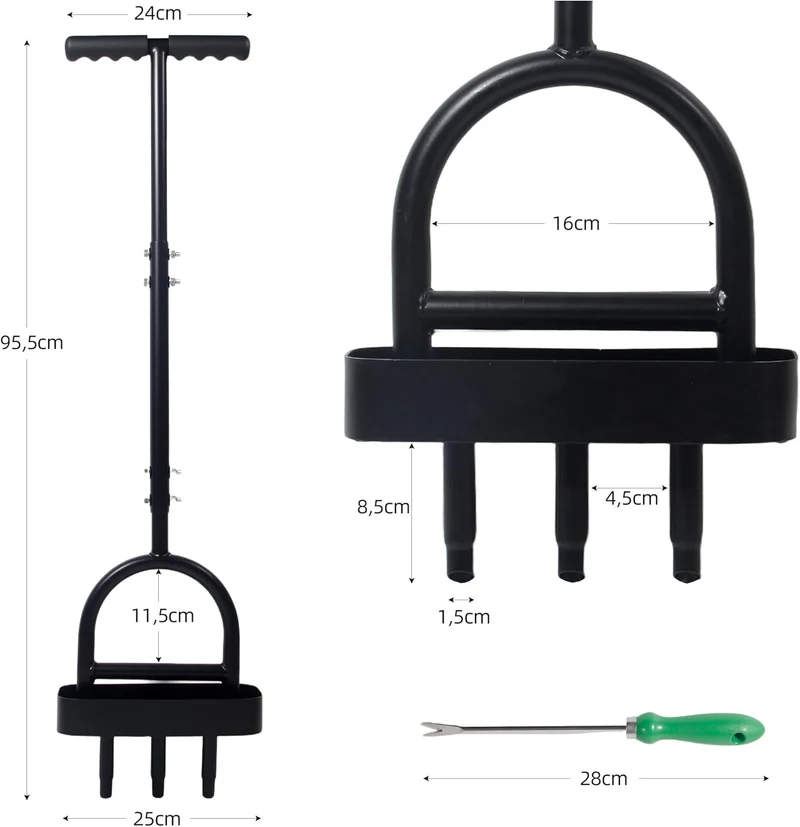 Rasenlüfter Aerifizierer für Rasen, 3 Hohlzinken Rasenbelüfter Rasenspecht, Hohlspoon Rasen Lüften Gerät - Für Rasen Aerifizieren & Verdichtete Böden