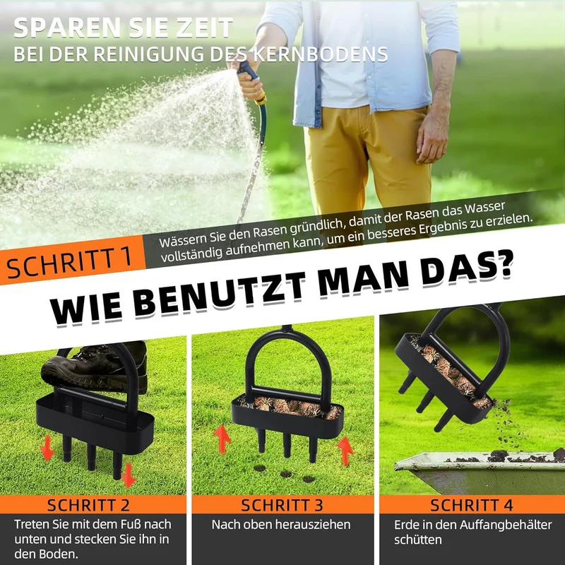 Rasenlüfter Aerifizierer für Rasen, 3 Hohlzinken Rasenbelüfter Rasenspecht, Hohlspoon Rasen Lüften Gerät - Für Rasen Aerifizieren & Verdichtete Böden