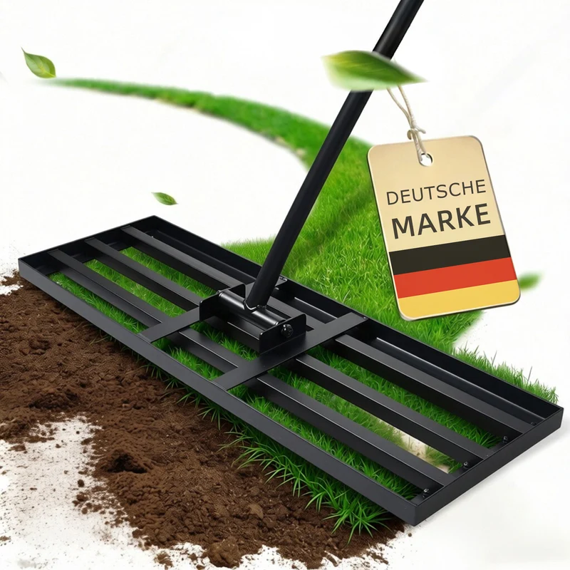 Rasenrakel Nivellierrechen Rasen Rakel, Metallstiel Rasenwerkzeug, zum Rasensanden Nivellieren Einebnen von Rasenflächen, für Garten Hof Golfplatz Rasenpflege alle Rasenbereiche