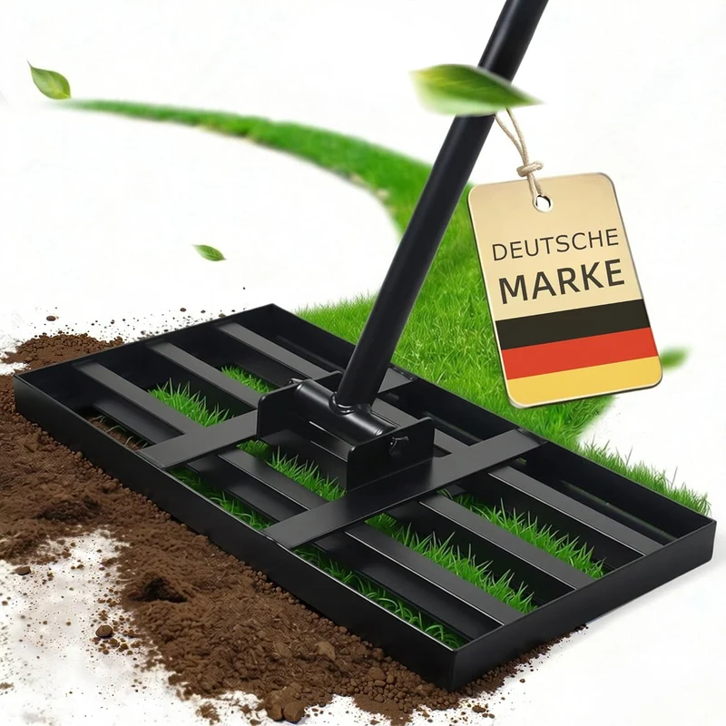 Rasenrakel Nivellierrechen Rasen Rakel, Metallstiel Rasenwerkzeug, zum Rasensanden Nivellieren Einebnen von Rasenflächen, für Garten Hof Golfplatz Rasenpflege alle Rasenbereiche