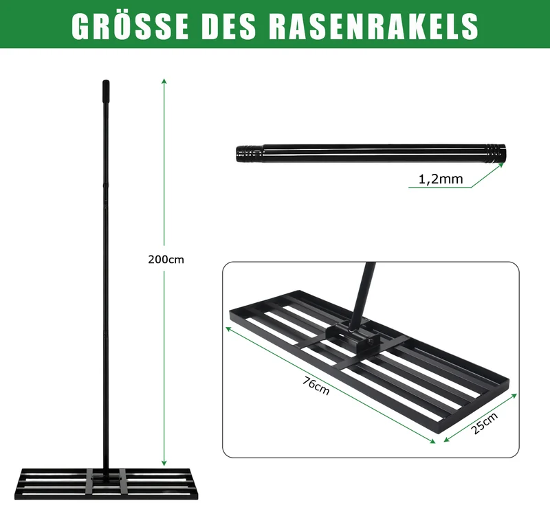 Rasenrakel Nivellierrechen Rasen Rakel, Metallstiel Rasenwerkzeug, zum Rasensanden Nivellieren Einebnen von Rasenflächen, für Garten Hof Golfplatz Rasenpflege alle Rasenbereiche
