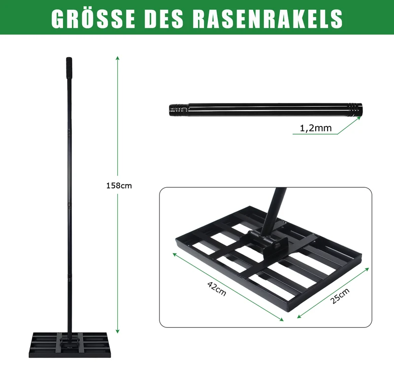 Rasenrakel Nivellierrechen Rasen Rakel, Metallstiel Rasenwerkzeug, zum Rasensanden Nivellieren Einebnen von Rasenflächen, für Garten Hof Golfplatz Rasenpflege alle Rasenbereiche