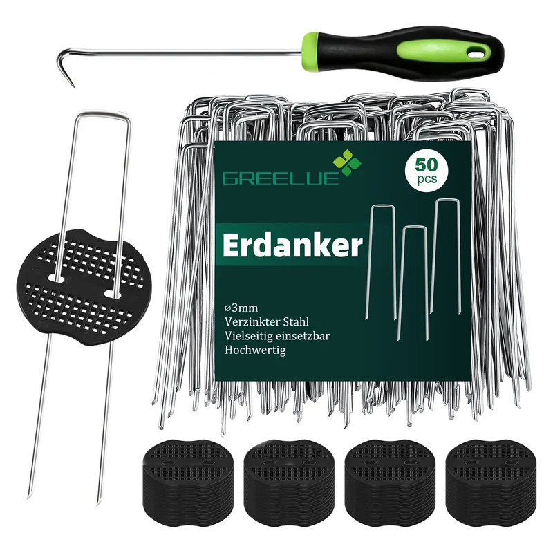 Erdanker Bodenanker, 50 Stück 150x25mm Ø3mm, Mit Pufferscheiben, Anti Rost Verzinkter Stahl - Für Unkrautvlies, Garten, Gartenvlies & Zaun
