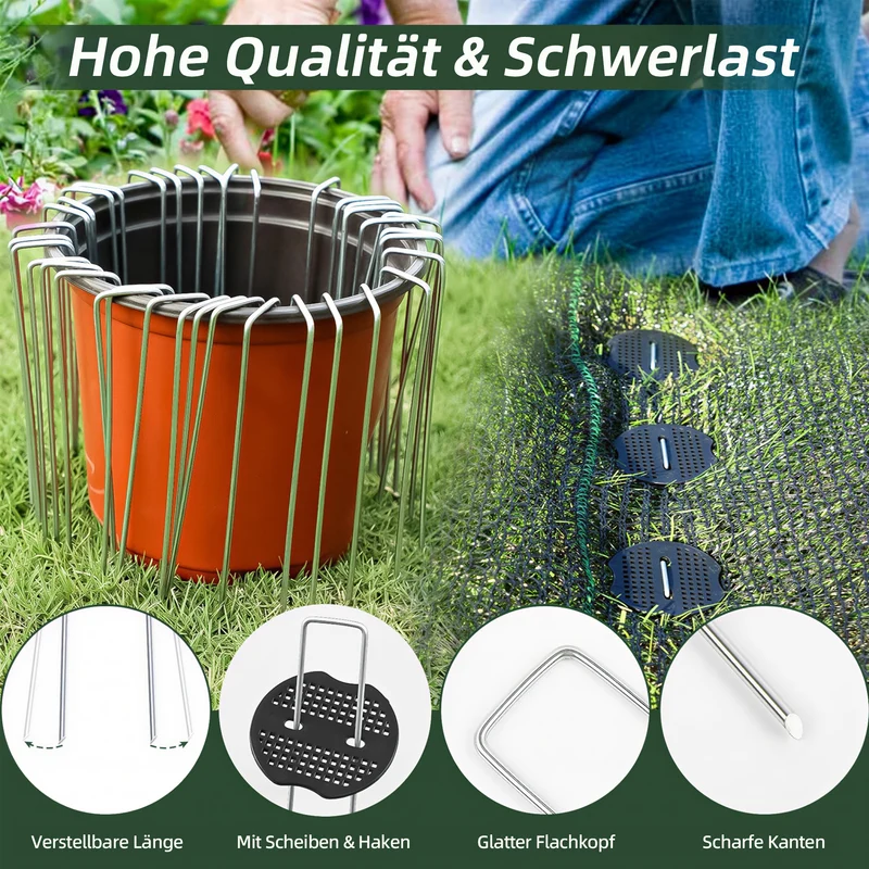 Erdanker Bodenanker, 50 Stück 150x25mm Ø3mm, Mit Pufferscheiben, Anti Rost Verzinkter Stahl - Für Unkrautvlies, Garten, Gartenvlies & Zaun