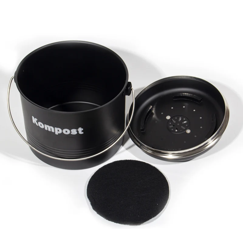 Biomülleimer Küche 7 L , Bio Mülleimer Geruchsdicht mit Aktivkohlefiltern , Komposteimer Metall , Biomüll Retro (Mattschwarz)