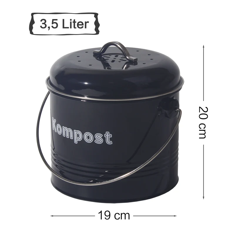 Biomülleimer Küche 3,5 L , Bio Mülleimer Geruchsdicht mit Aktivkohlefiltern , Komposteimer Metall , Biomüll Retro(Schwarz)