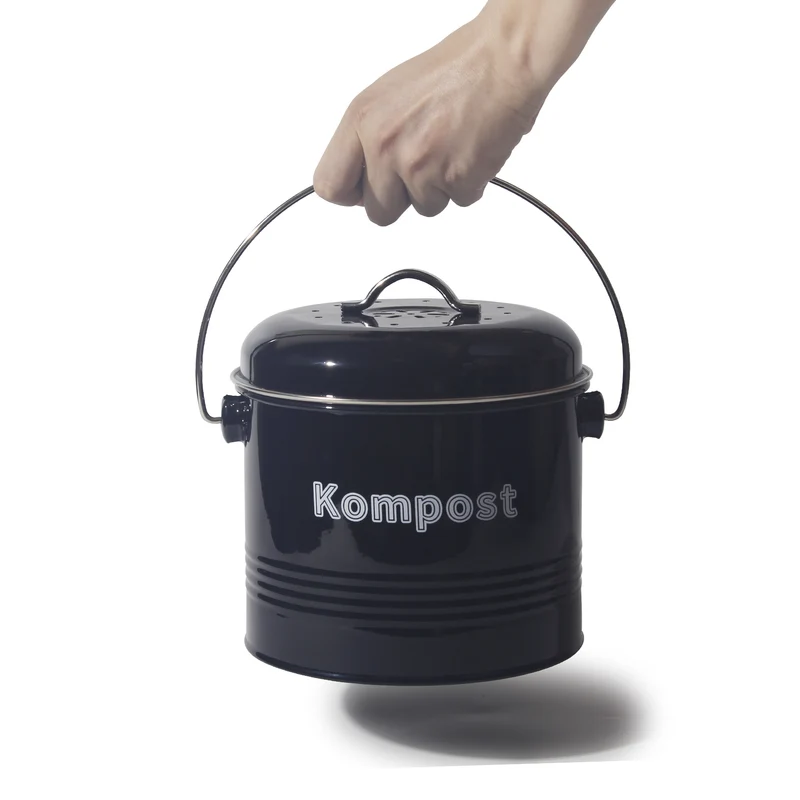 Biomülleimer Küche 3,5 L , Bio Mülleimer Geruchsdicht mit Aktivkohlefiltern , Komposteimer Metall , Biomüll Retro(Schwarz)