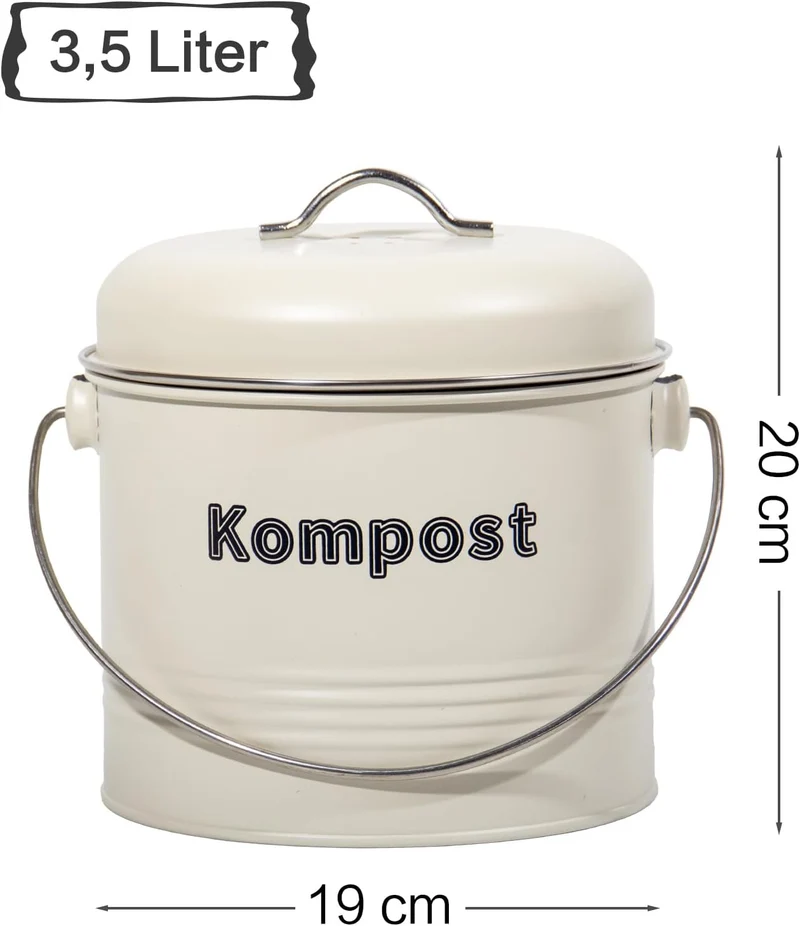 Biomülleimer Küche 3,5 L , Bio Mülleimer Geruchsdicht mit Aktivkohlefiltern , Komposteimer Metall , Biomüll Retro(Beige)