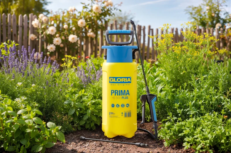 Prima 500 PLUS Drucksprüher 5 Liter, Säurebeständige Gartenspritze mit EPDM-Dichtungen, Verlängerungslanze & PVC-Gewebeschlauch