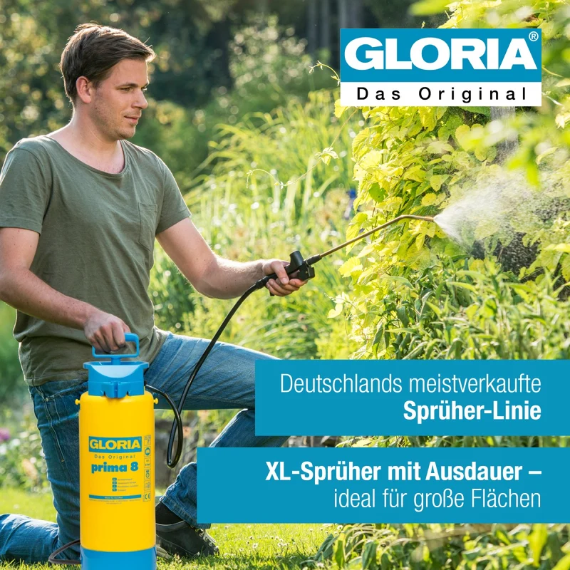 Drucksprüher prima 8 - 8 L Gartenspritze, Unkrautspritze, mit Messinglanze + verstellbare Messingdüse, Standfuß