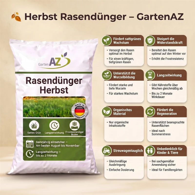 10 kg GartenAZ Organischer Herbstrasendünger mit Langzeitwirkung