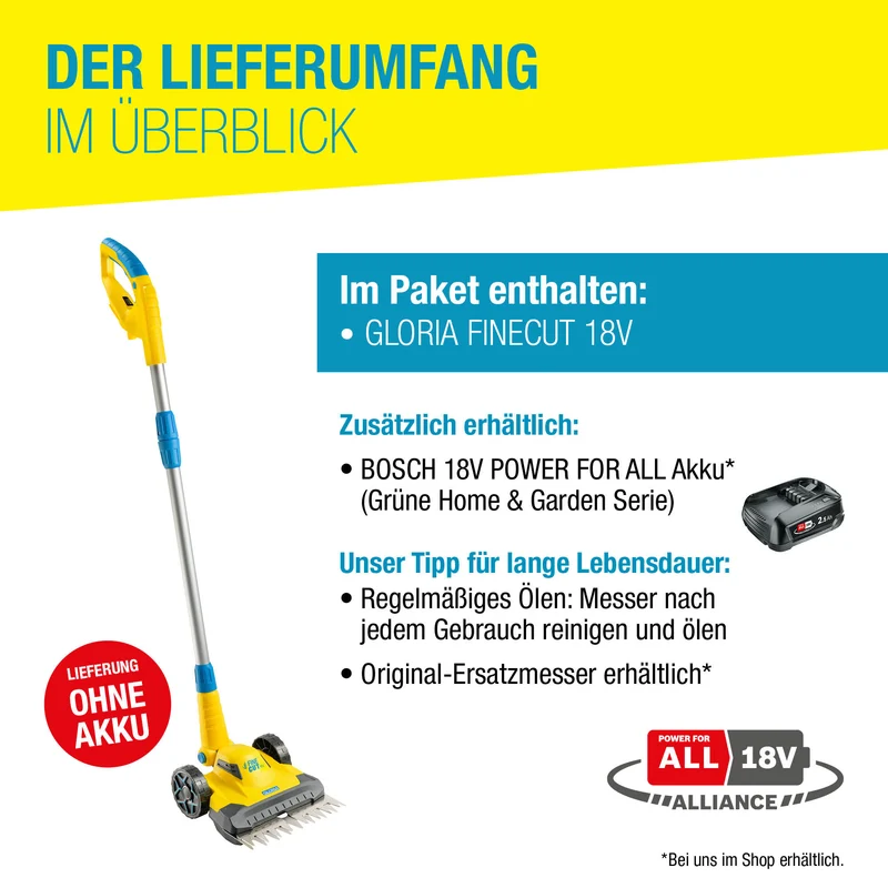 FineCut 18V – Rasen- und Kantenschneider ohne BOSCH Akku (optional erhältlich)