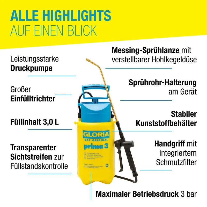 Drucksprühgerät prima 3 - Kompakte Gartenspritze für kleine Gärten