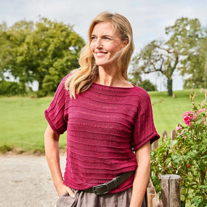 Strickset Baumwollshirt Weinrot Größe 40-46