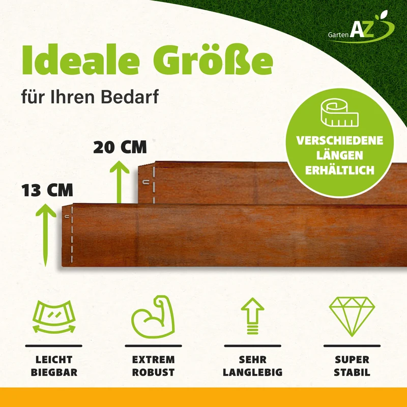 GartenAZ Metall Rasenkante corten 103x13 cm, Nutzlänge 100 cm