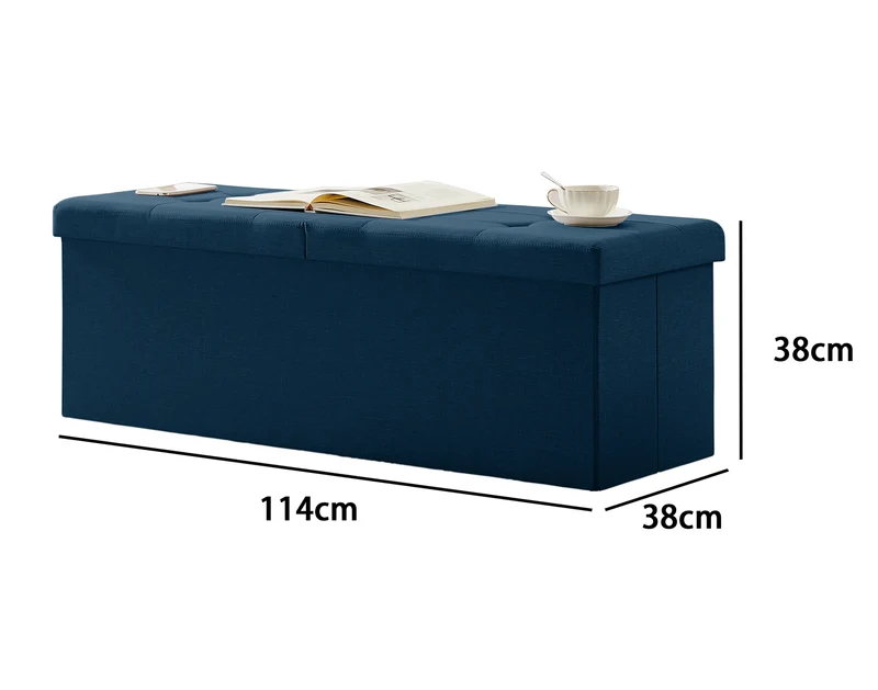 Sitzbank mit Stauraum Faltbar Sitztruhe belastbar bis 300 kg, Deckel Abnehmbar, 114x38x38 cm Marineblau