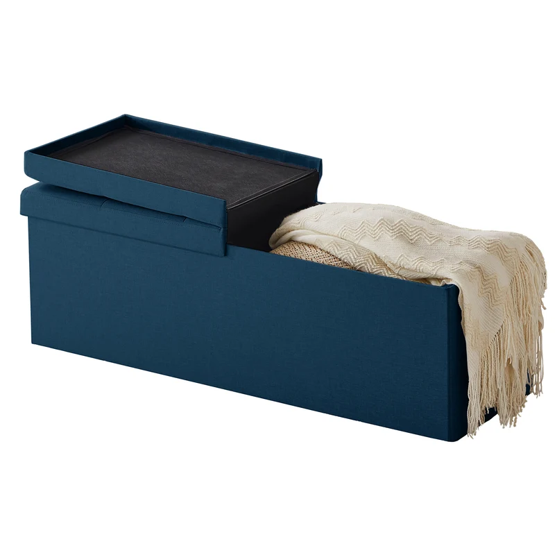Sitzbank mit Stauraum Faltbar Sitztruhe belastbar bis 300 kg, Deckel Abnehmbar, 114x38x38 cm Marineblau
