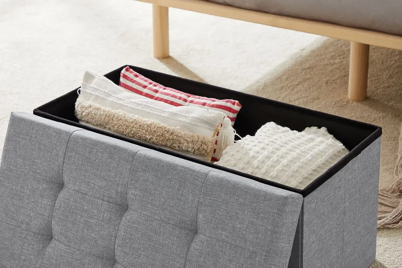 Sitzbank, Fußhocker, Sitztruhe faltbar mit Stauraum belastbar bis 300 kg 76 x 38 x 38 cm«, MDF-Platte und Leinenimitat.(Hellgrau)