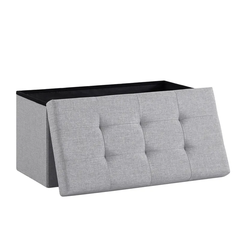Sitzbank, Fußhocker, Sitztruhe faltbar mit Stauraum belastbar bis 300 kg 76 x 38 x 38 cm«, MDF-Platte und Leinenimitat.(Hellgrau)