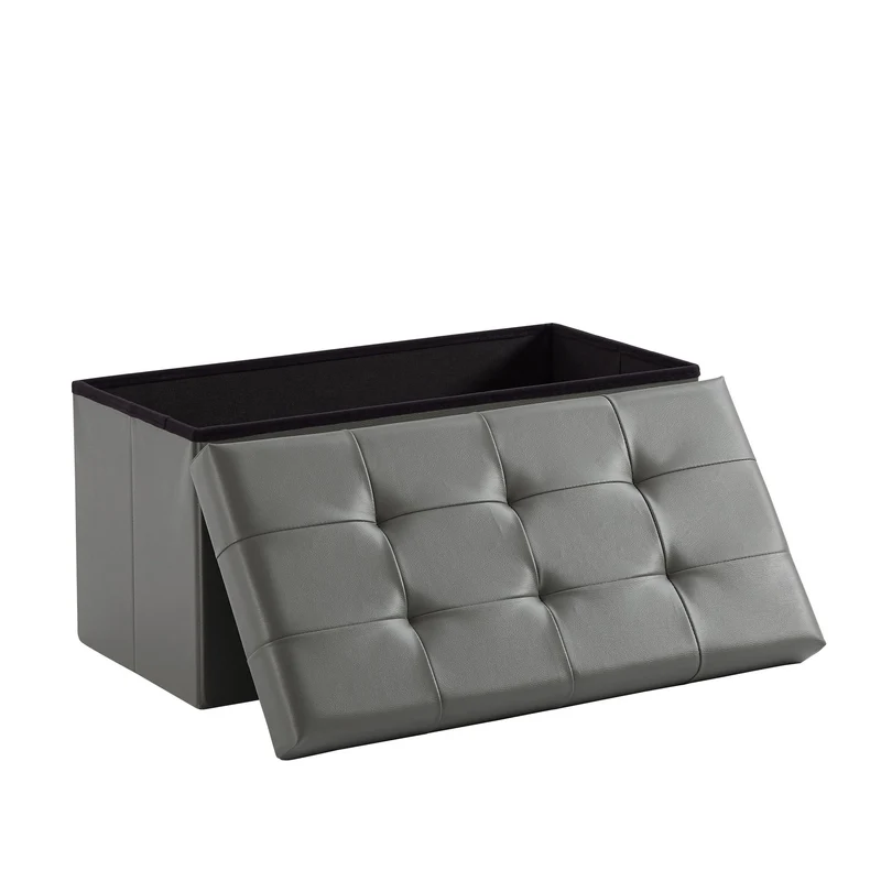 Sitzbank,Fußhocker, Sitztruhe faltbar mit Stauraum belastbar bis 300kg 76 x 38 x 38 cm«, Aus MDF-Platte und Kunstleder. (Kunstleder-Grau)