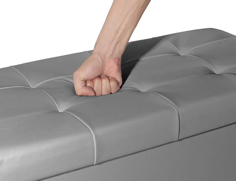 Sitzbank,Fußhocker, Sitztruhe faltbar mit Stauraum belastbar bis 300kg 76 x 38 x 38 cm«, Aus MDF-Platte und Kunstleder. (Kunstleder-Grau)