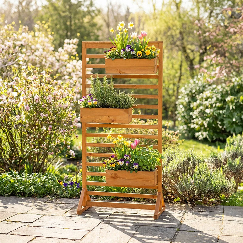 Spalierwand mit Blumenkästen Kiefernholz