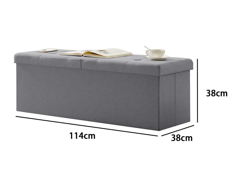 Sitzbank mit Stauraum Faltbar Sitztruhe belastbar bis 300 kg, Deckel Abnehmbar, 114x38x38 cm,Grau