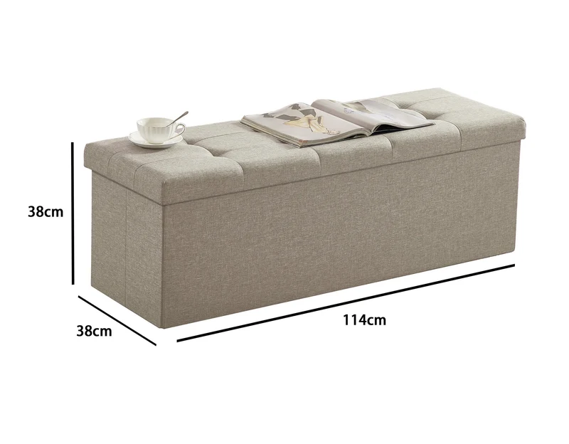 Sitzbank mit Stauraum, Aufbewahrungsbox,faltbar,max.Belastbarkeit300kg,120 L,114x38x38cm,MDF-Platte und Leinenimitat.（Beige）