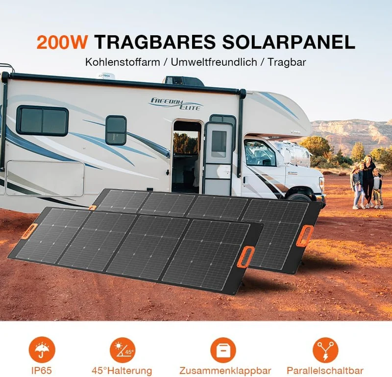 Yard Force LX SPP20 Faltbares Solarmodul 200W – Tragbares, wasserdichtes Solarpanel (23,5 % Effizienz) mit PD 65W, QC 3.0 & DC-Ausgang für Powerstations