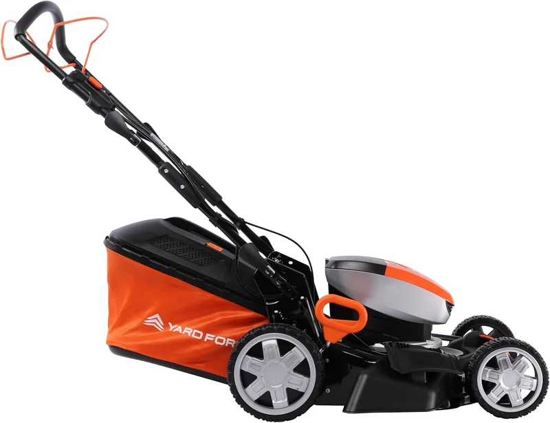 Yard Force LM C46 Akku-Rasenmäher 40V mit Radantrieb (46 cm, Stahldeck) – 3-in-1 Mulchmäher inkl. 2x 20V 5,0 Ah Akkus & 55L Fangkorb (bis 600 m²)