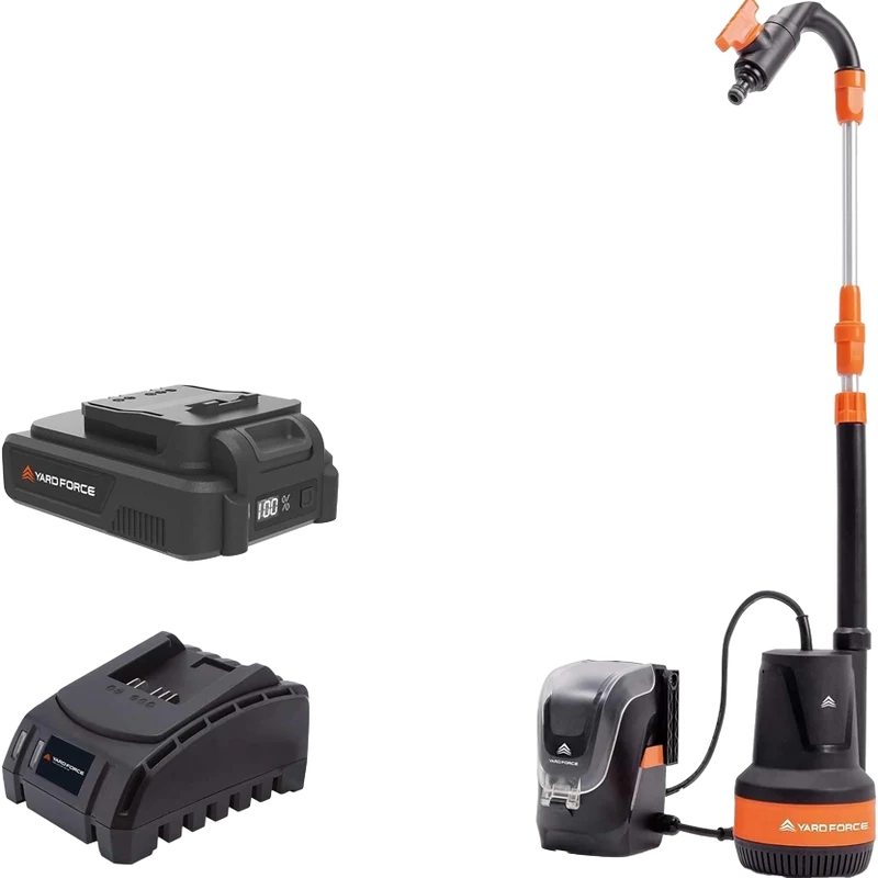 Yard Force LX CWP1 20V Akku-Tauchpumpe & Regenfasspumpe (2000 l/h, 2 bar, 3 m Tiefe) – Kabellose Wasserpumpe inkl. 2,5 Ah Akku & Teleskoprohr
