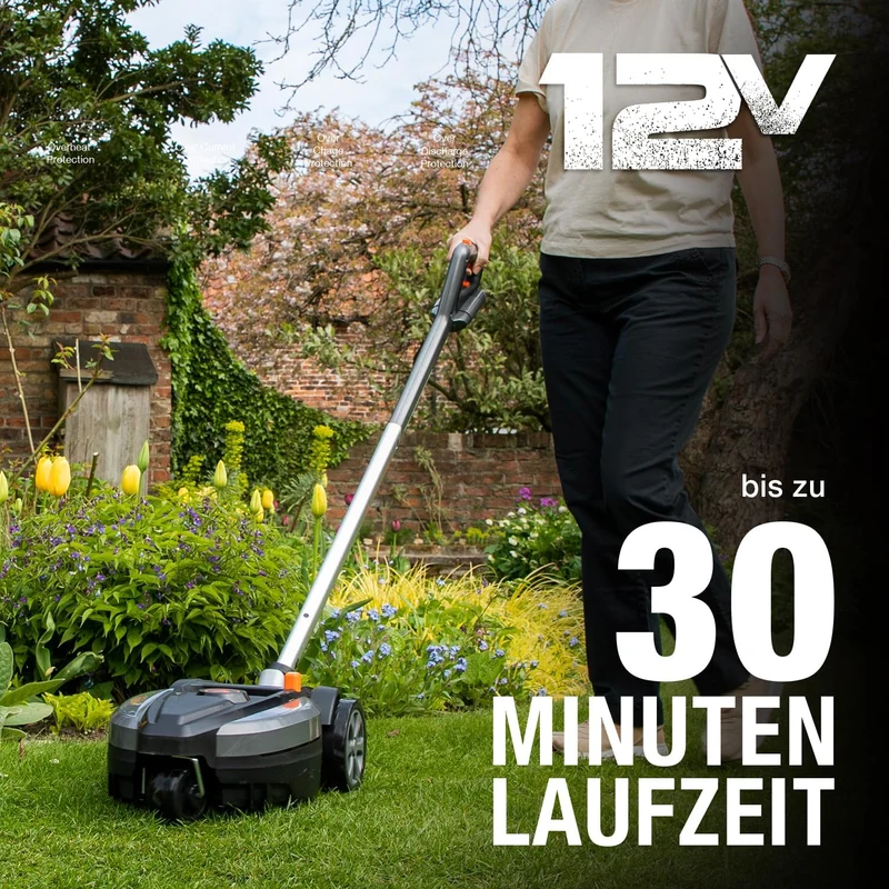 Yard Force iFlex LM F23 Kompakter Akku-Rasenmäher (12V 4Ah, 23 cm) – Wendiger Mulchmäher für Stadtgärten (bis 50 m²) mit 360°-Gelenk & Wechselgriff
