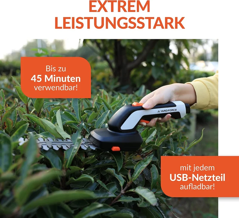 Yard Force VITA 6-teiliges Akku-Gartenwerkzeug Set inkl. Koffer (4V / 4Ah) – Elektrische Grasschere, Astschere & Handgeräte für Balkon & Urban Gardening