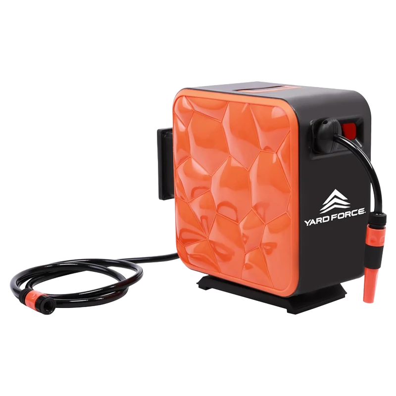 Yard Force HW HR20B Automatischer Gartenschlauchaufroller (20 m) – Wand-Schlauchbox mit Auto-Rewind, 180° Quick-Release & komplettem Zubehör