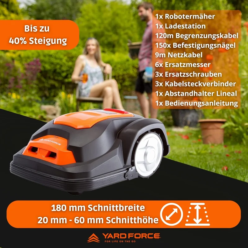 YARD FORCE Mähroboter SA650B – Smarter Rasenmäher-Roboter für bis zu 650 m² (App-Steuerung, Bluetooth, bürstenloser Motor)