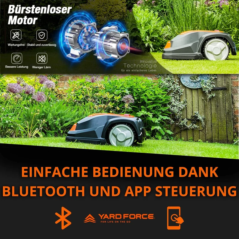 YARD FORCE Mähroboter SA650B – Smarter Rasenmäher-Roboter für bis zu 650 m² (App-Steuerung, Bluetooth, bürstenloser Motor)