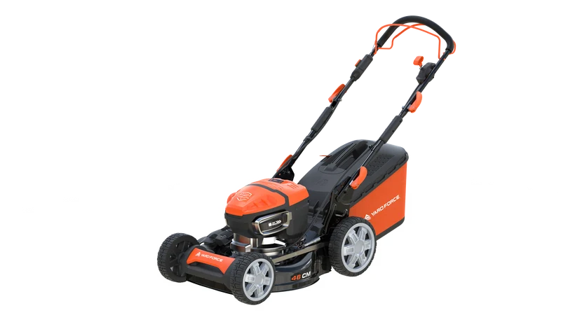 Yard Force 58V LFP-Akku-Rasenmäher LM P46A – Integrierter 8,6 Ah Akku, 196cc Benzin-Power (12,2 Nm), 46 cm Schnittbreite, 2 Std. Laufzeit, extrem sicher & langlebig