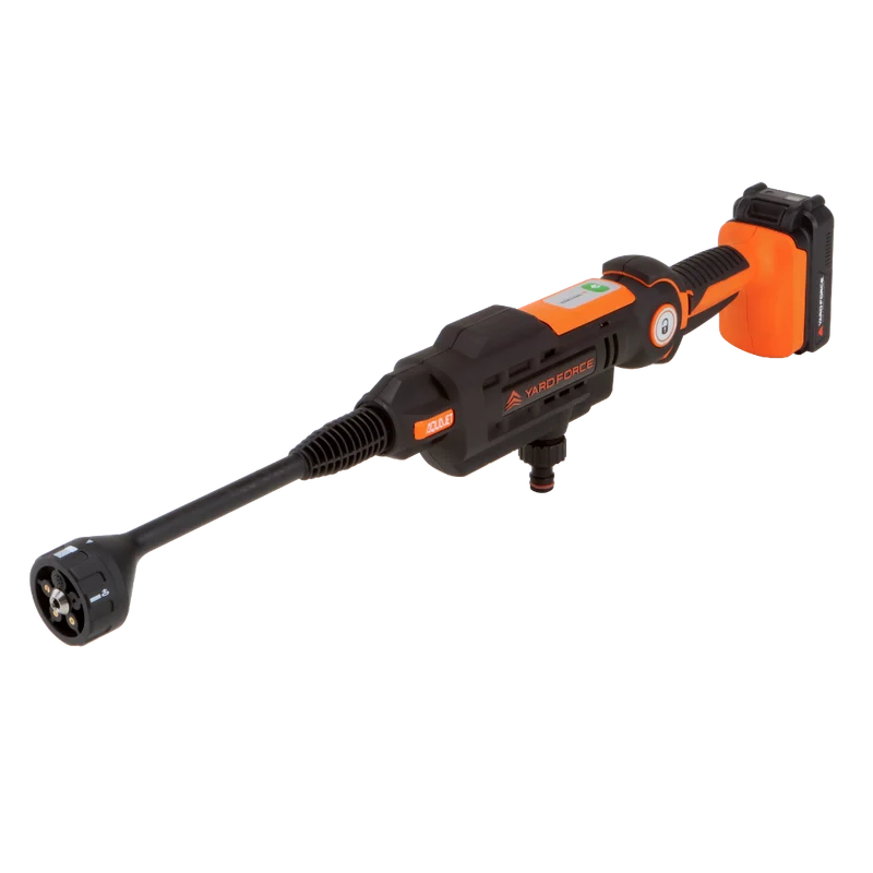 Yard Force 20V Akku-Druckreiniger LW C02A – max. 370 l/h Fördermenge, inkl. 20V 2,5 Ah Akku & Ladegerät, 5-in-1 Multifunktionsdüse, 2 Druckstufen, Kompakt & Portabel