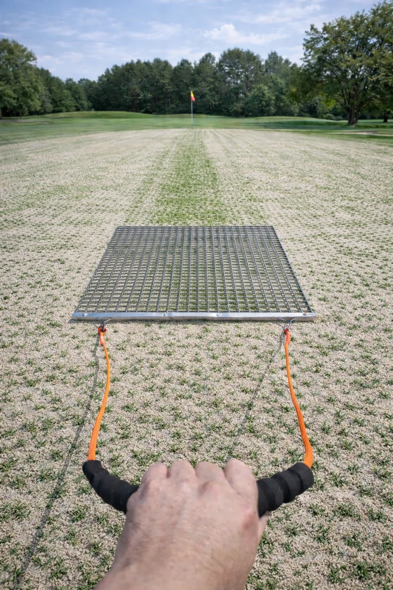Schleppnetz Rasen aus Edelstahl – ideal zum Aerifizieren, Sanden, Besanden, Topdressing, Regenwurmhaufen