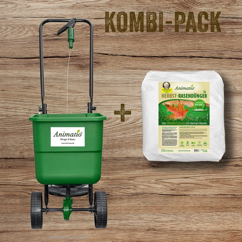 Kombi-Pack: Animatio Blitz Tellerstreuer + 10 kg Herbst-Rasendünger