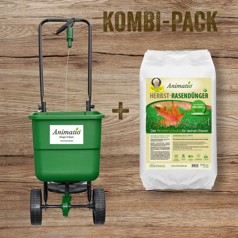 Kombi-Pack: Animatio Blitz Tellerstreuer + 25 kg Herbst-Rasendünger